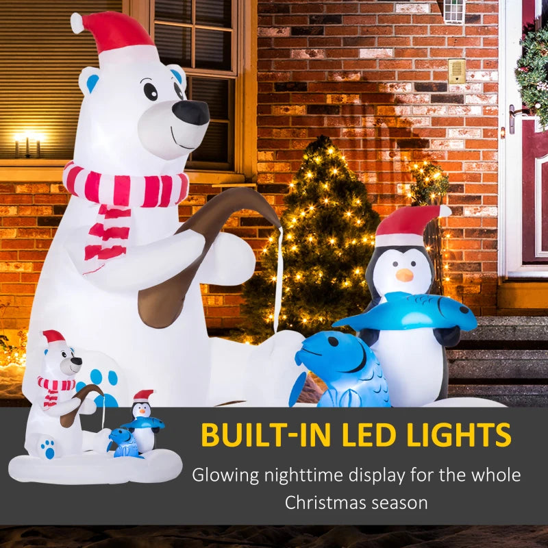 Outsunny 6ft Inflatable Christmas Polar Bear & Penguin with Santa Hat – Outdoor LED Yard Display, Blow-Up Holiday Decoration 