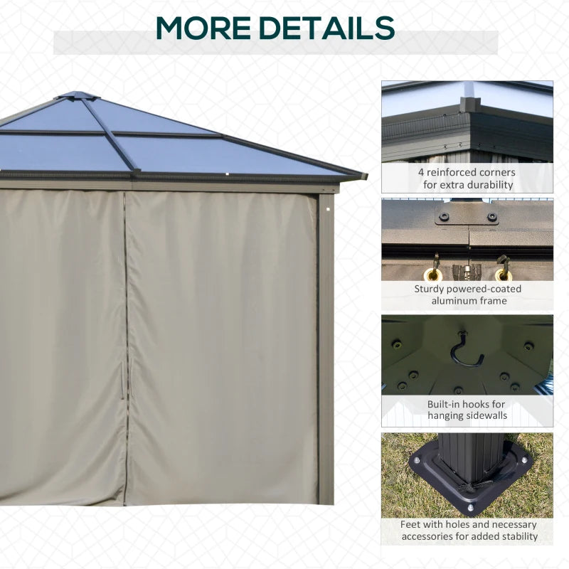 Outsunny 10x10ft Hardtop Gazebo with Aluminum Frame, Polycarbonate Gazebo Canopy with Curtains and Netting