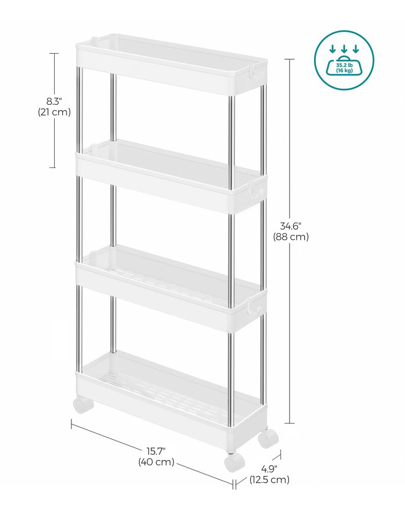 SONGMICS 4-Tier Narrow Utility Cart on Wheels 