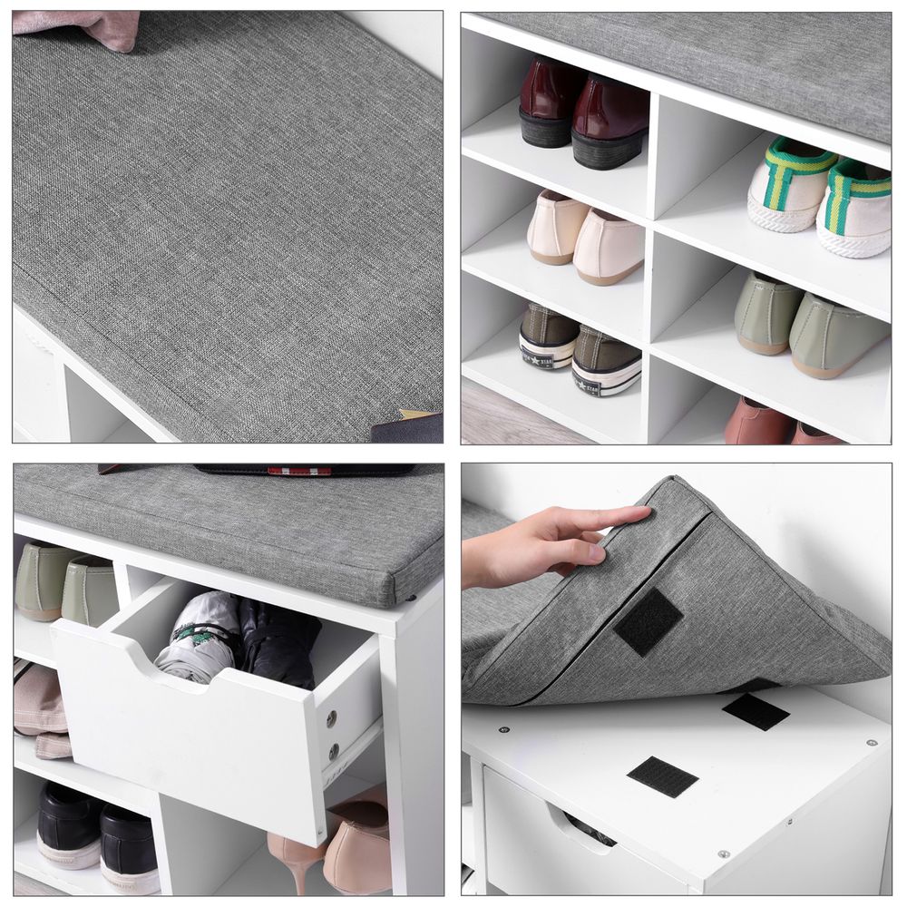 VASAGLE Storage Bench with Cushion, Drawer and Open Compartments 
