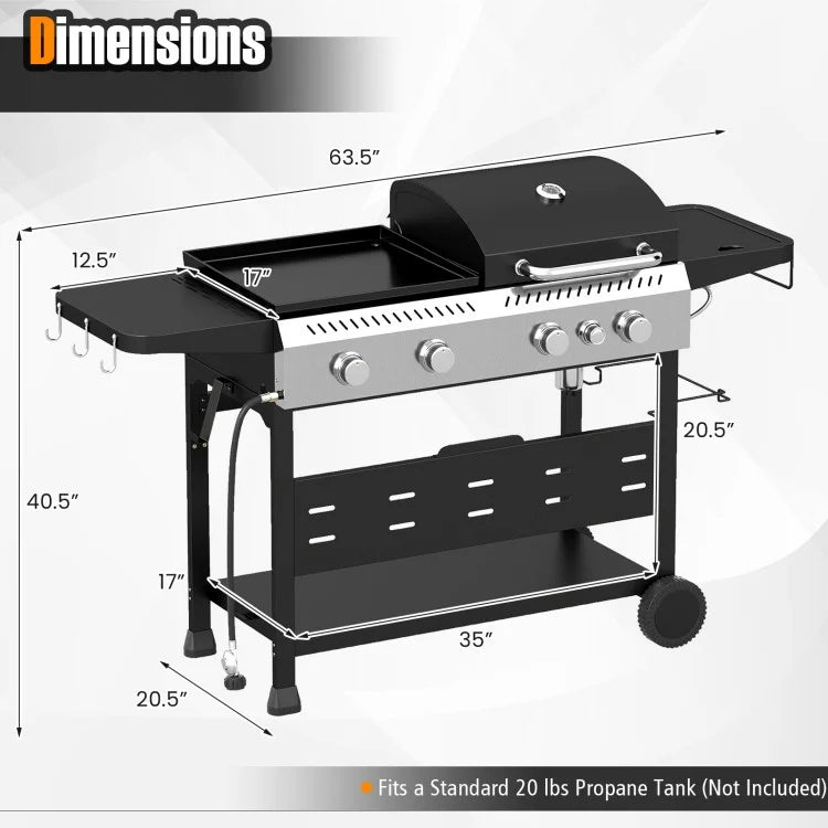 5-Burner Propane Gas Grill and Griddle Combo with Side Burner