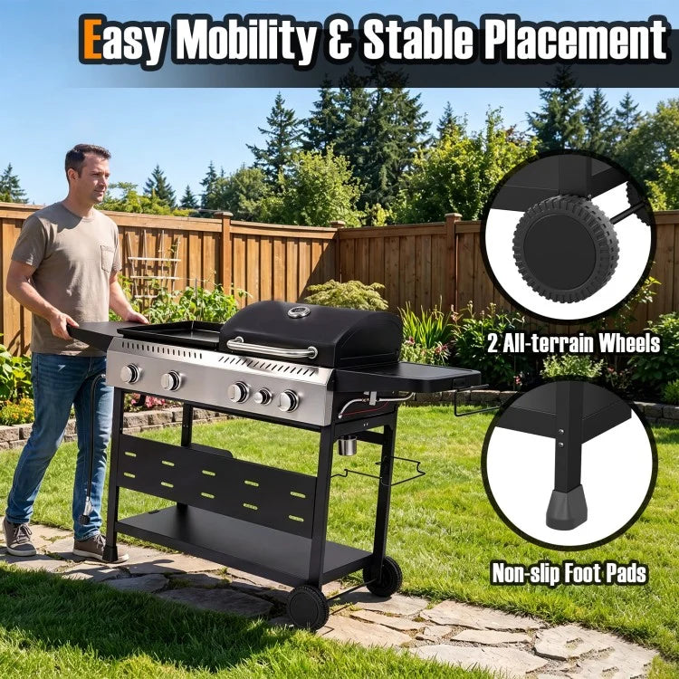 5-Burner Propane Gas Grill and Griddle Combo with Side Burner