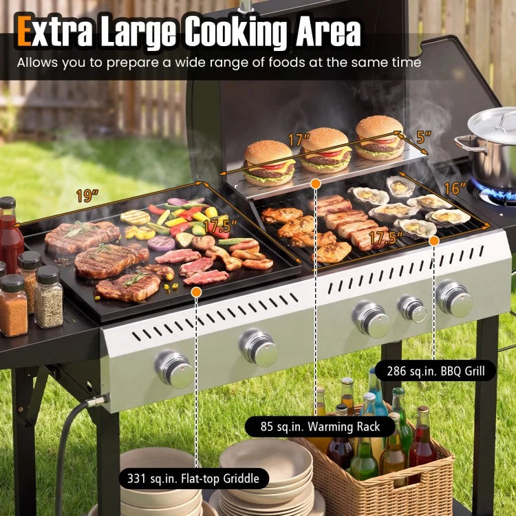 5-Burner Propane Gas Grill and Griddle Combo with Side Burner