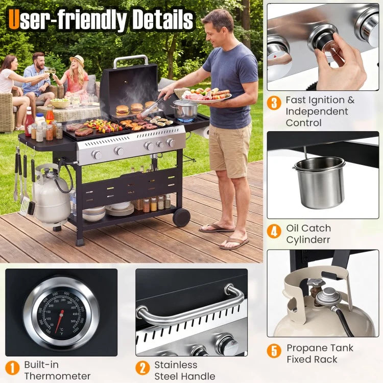 5-Burner Propane Gas Grill and Griddle Combo with Side Burner