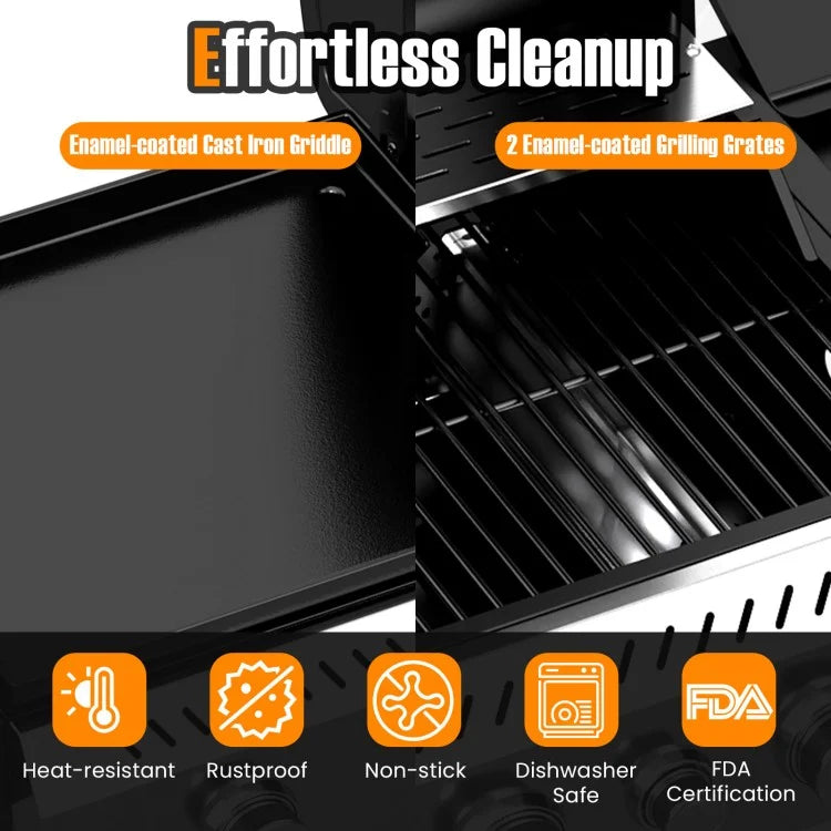 5-Burner Propane Gas Grill and Griddle Combo with Side Burner