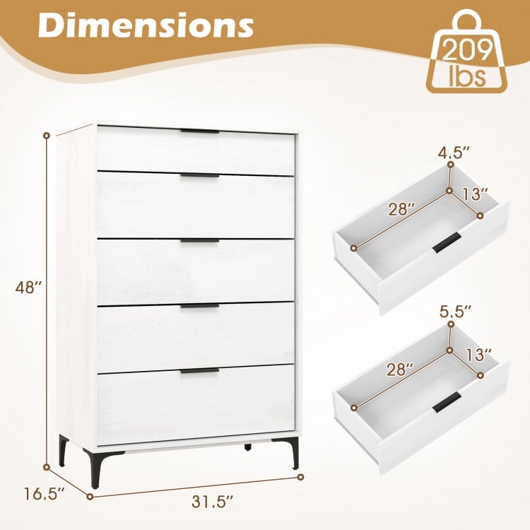 5-Drawer Dresser with Interlock System for Bedroom Living Room-White