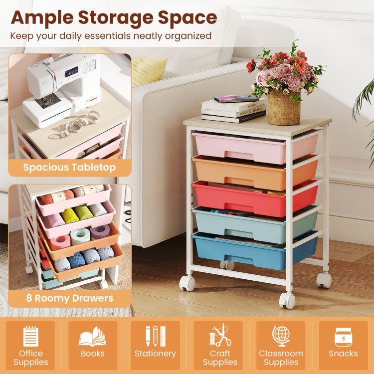 5-Drawer Rolling Storage Cart with Wooden Tabletop and Metal Frame – Craft & Organizer Cart