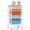 5-Drawer Rolling Storage Cart Mobile Utility Organizer with Wooden Tabletop and Lockable Wheels-Macaron