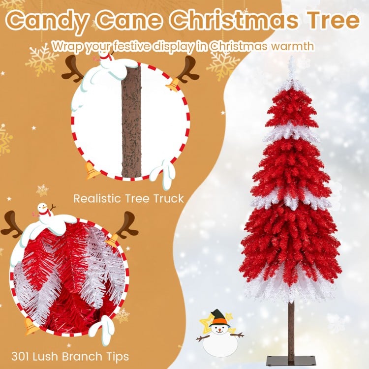 5 FT Artificial Christmas Tree Pre-lit Xmas Trees with 301 Red and White Branch Tips