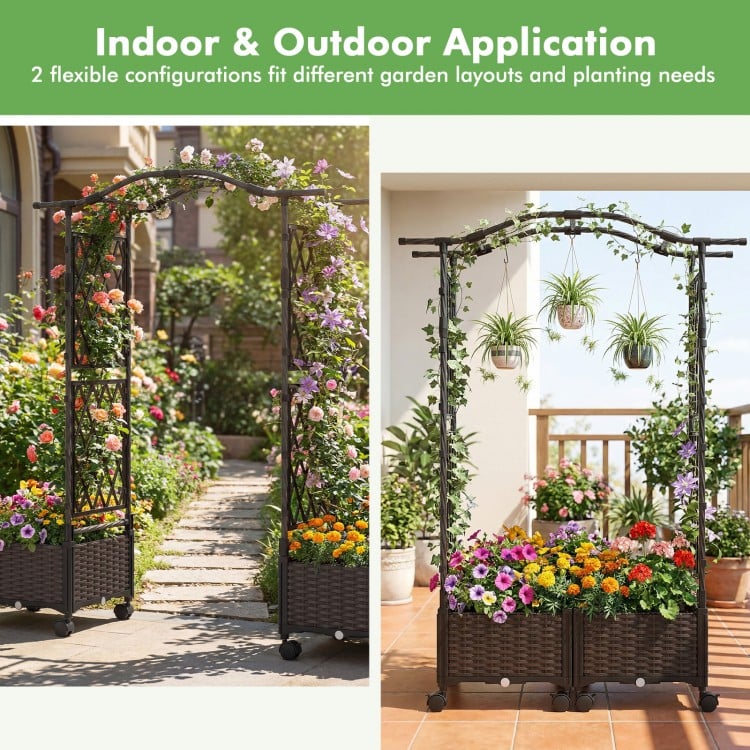 5 FT Self-Watering Planter Boxes with Lattice Trellis and Roof-Brown