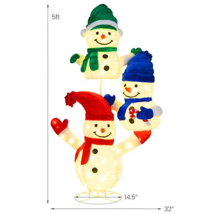 5 FT Stacked Snowman Lighted Christmas Decoration with 110 LED Lights