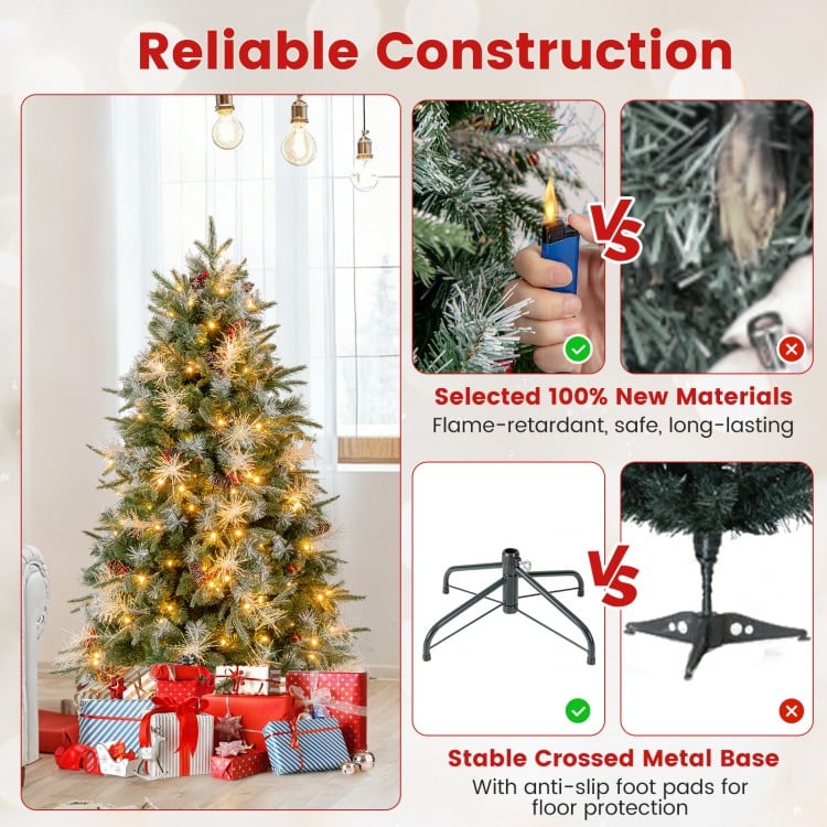 5 Feet Pre-Lit Artificial Christmas Tree with 8 Modes LED Lights with Berries