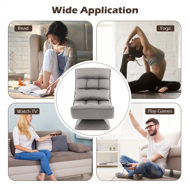 5-Level Adjustable 360° Swivel Floor Chair with Massage Pillow-Gray
