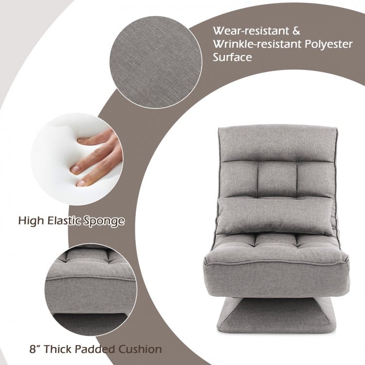 5-Level Adjustable 360° Swivel Floor Chair with Massage Pillow-Gray