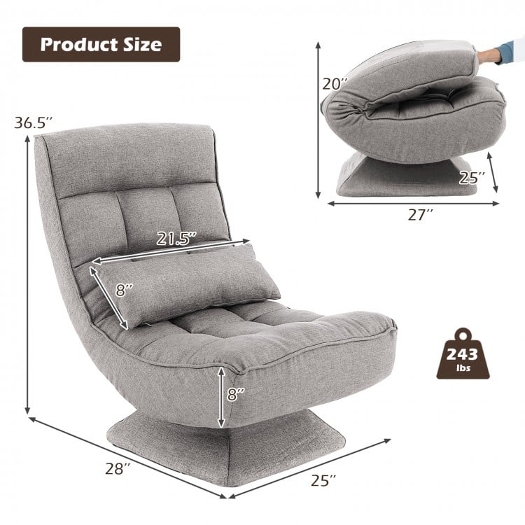 5-Level Adjustable 360° Swivel Floor Chair with Massage Pillow-Gray
