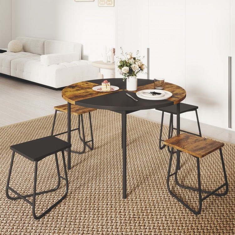 5-Piece Dining Set for 4 47 Inch Round  Kitchen Table and 4 Stools-Brown