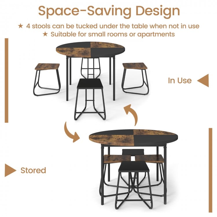 5-Piece Dining Set for 4 47 Inch Round  Kitchen Table and 4 Stools-Brown