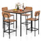 5 Pieces Industrial Dining Table Set with Counter Height Table and 4 Bar Stools-Coffee