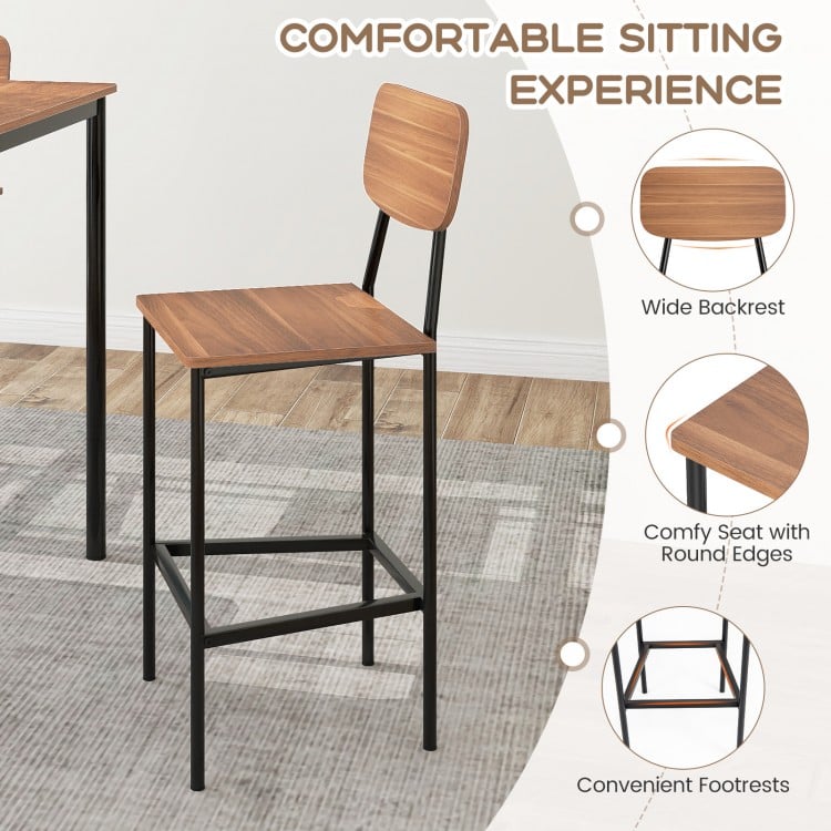 5 Pieces Industrial Dining Table Set with Counter Height Table and 4 Bar Stools-Coffee
