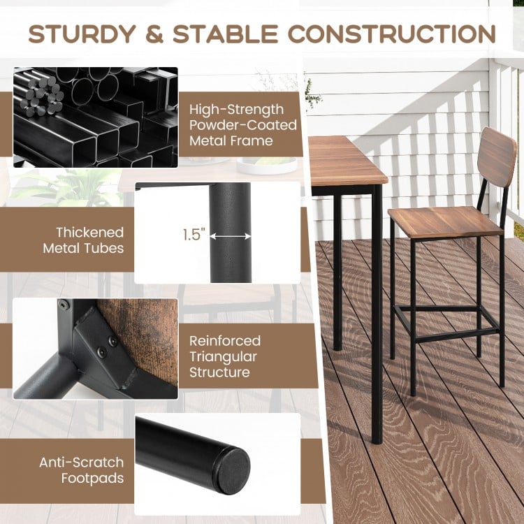 5 Pieces Industrial Dining Table Set with Counter Height Table and 4 Bar Stools-Coffee