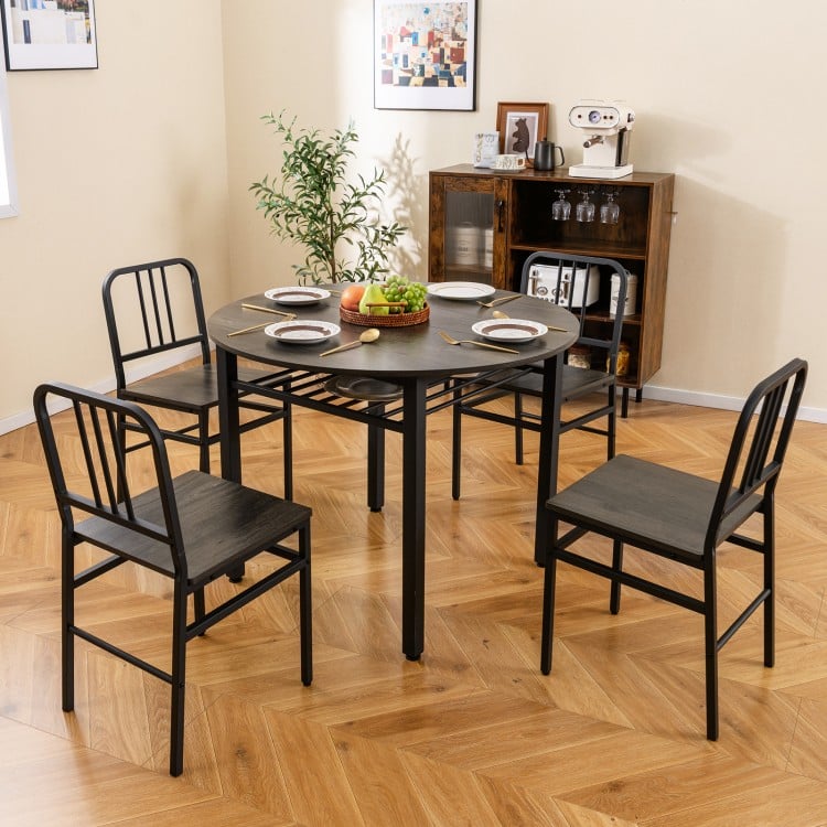 5-Piece Round Dining Table Set with Storage Shelf for Dining Room-Gray