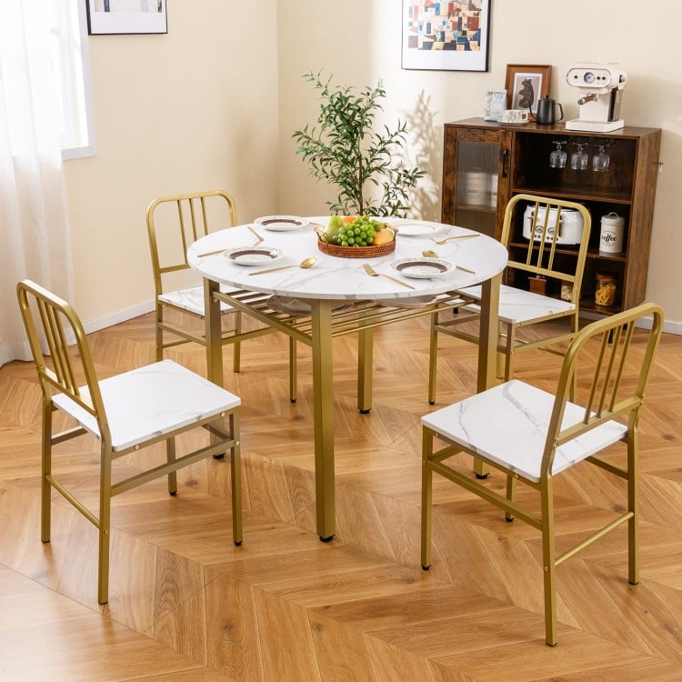 5-Piece Round Dining Table Set with Storage Shelf for Dining Room-White