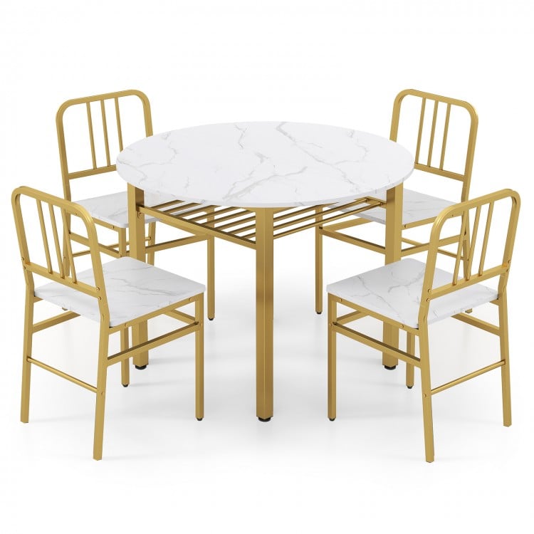 5-Piece Round Dining Table Set with Storage Shelf for Dining Room-White