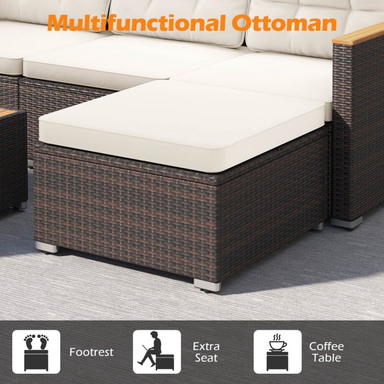 5-Piece Wicker Conversation Set Rattan Set with Cushions and Coffee Table-White