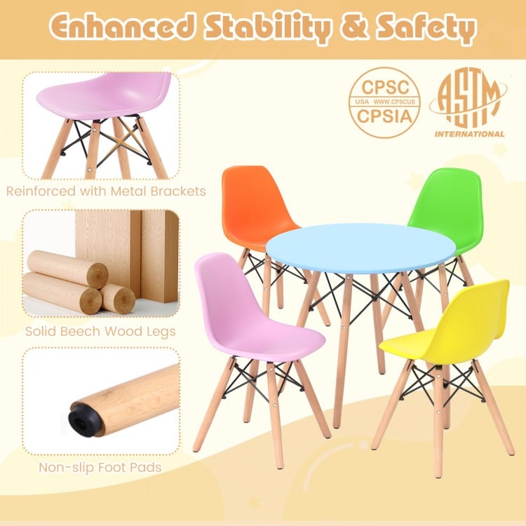 5 Pieces Kid's Colorful Set with 4 Armless Chairs