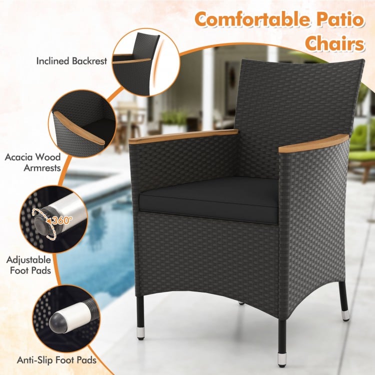 5 Pieces Patio Dining Table Set for 4 with Umbrella Hole-Black