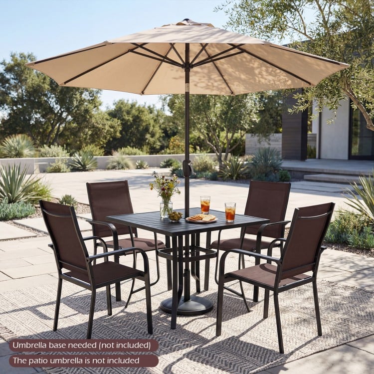 5 Pieces Patio Dining Set for 4 Outdoor Square Table and Stackable Chairs-Brown