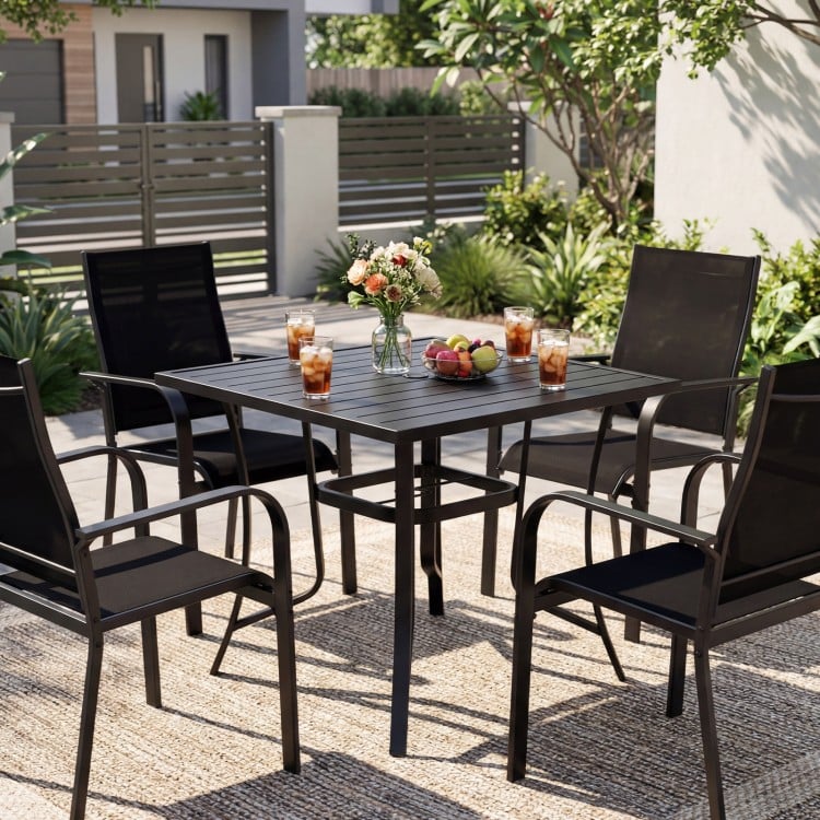 5 Pieces Patio Dining Set for 4 Outdoor Square Table and Stackable Chairs-Black