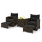 5 Pieces Patio Rattan Furniture with 2 Ottomans and Tempered Glass Coffee Table-Black