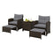 5 Pieces Patio Rattan Furniture with 2 Ottomans and Tempered Glass Coffee Table-Gray