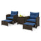 5 Pieces Patio Rattan Furniture with 2 Ottomans and Tempered Glass Coffee Table-Navy
