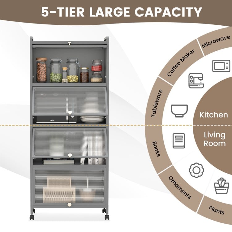5-Tier Kitchen Baker's Rack with Flip-up PC Doors-Gray