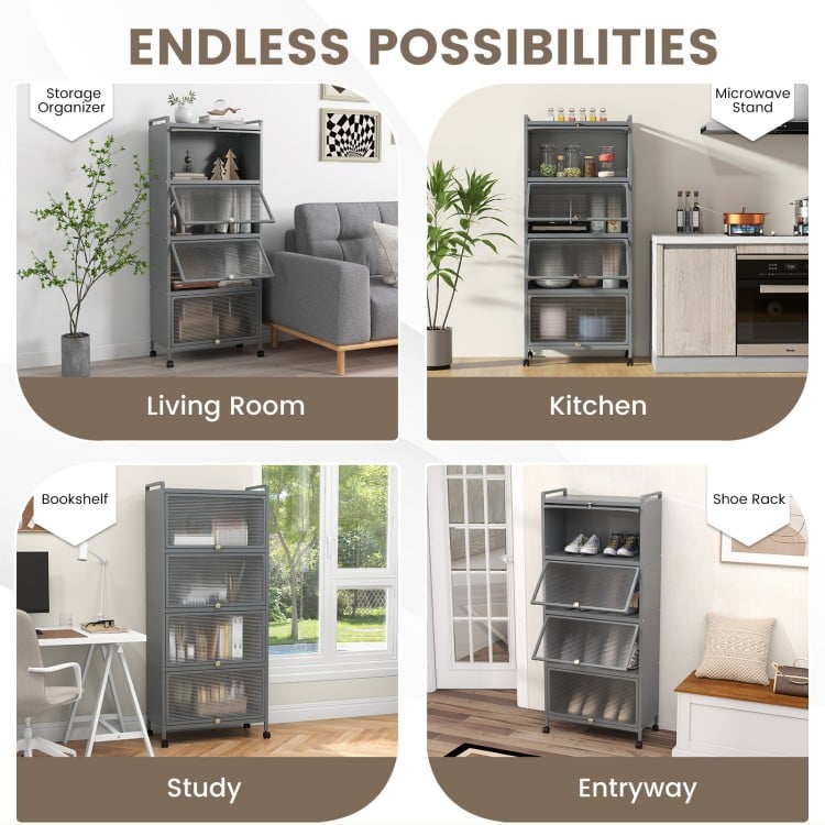 5-Tier Kitchen Baker's Rack with Flip-up PC Doors-Gray