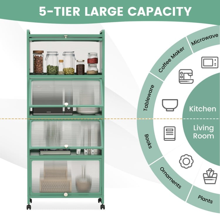 5-Tier Kitchen Baker's Rack with Flip-up PC Doors-Green