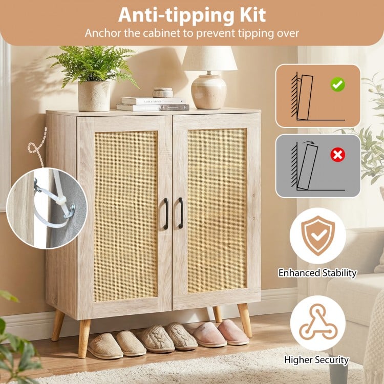 5-Tier Rattan Shoe Cabinet with 3 Removable Shelves-Natural