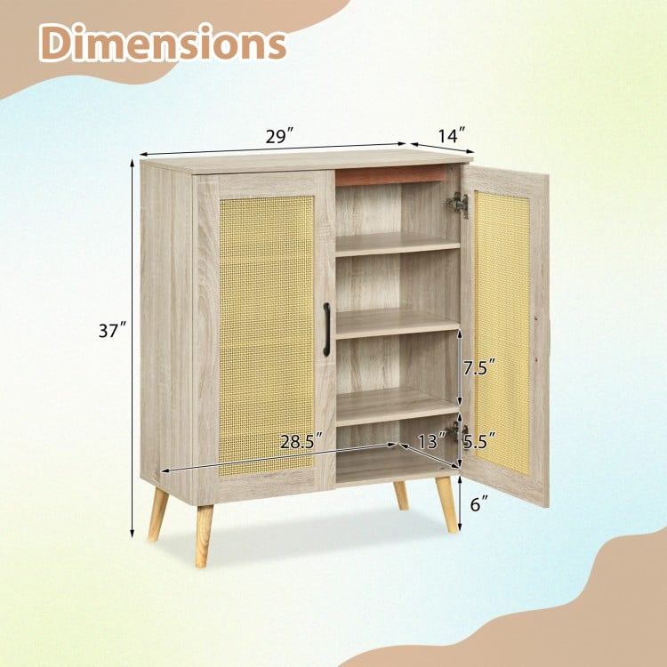 5-Tier Rattan Shoe Cabinet with 3 Removable Shelves-Natural