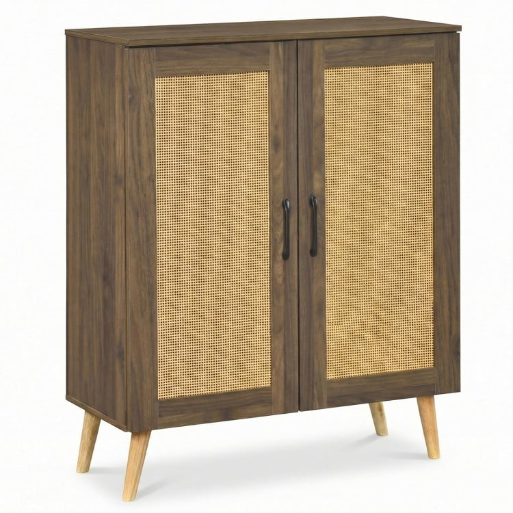 5-Tier Rattan Shoe Cabinet with 3 Removable Shelves-Walnut