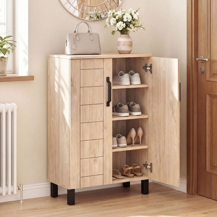 5-Tier Shoe Storage Cabinet Freestanding Wooden Shoe Rack Organizer-Natrual