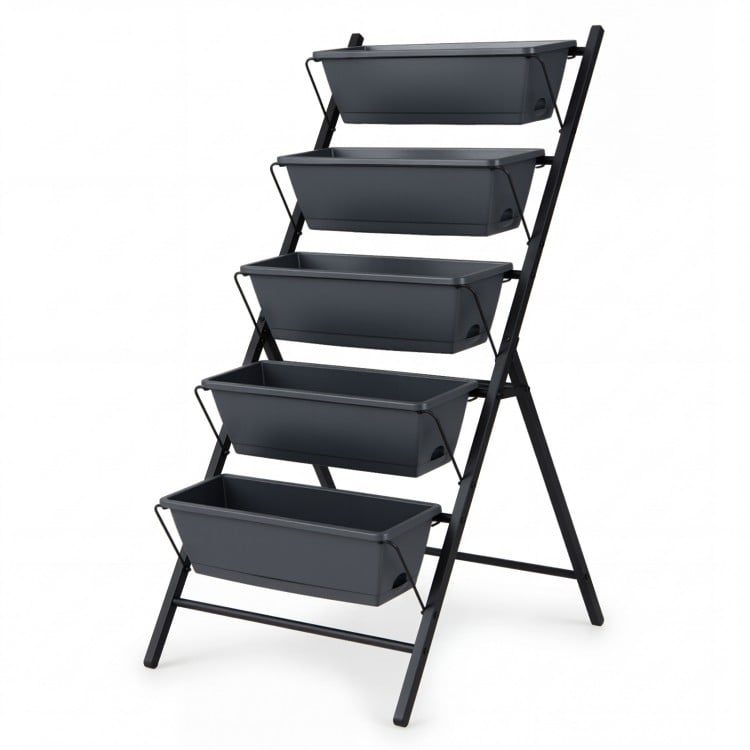 5-Tier Vertical Raised Garden Bed with Drainage System and Removable Trays for Vegetables