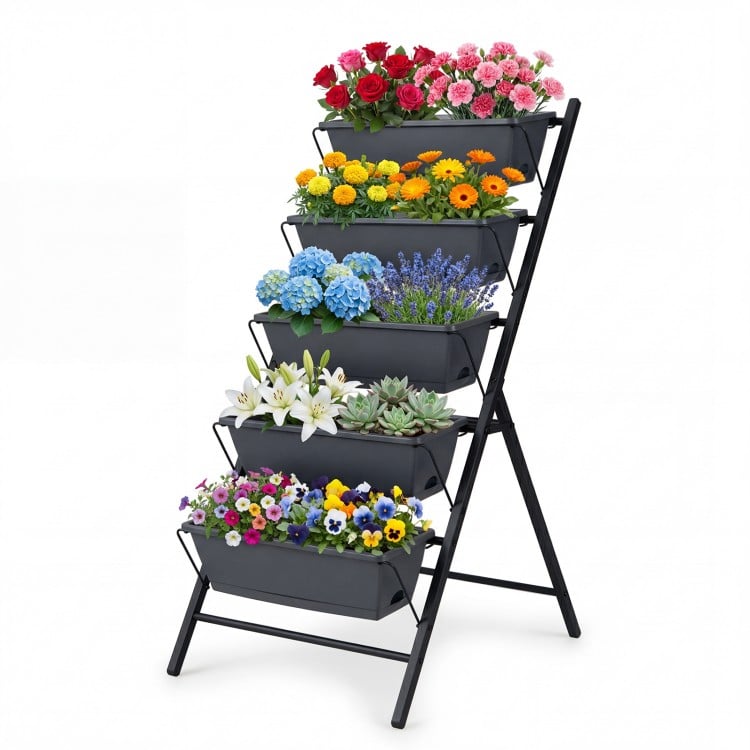 5-Tier Vertical Raised Garden Bed with Drainage System and Removable Trays for Vegetables