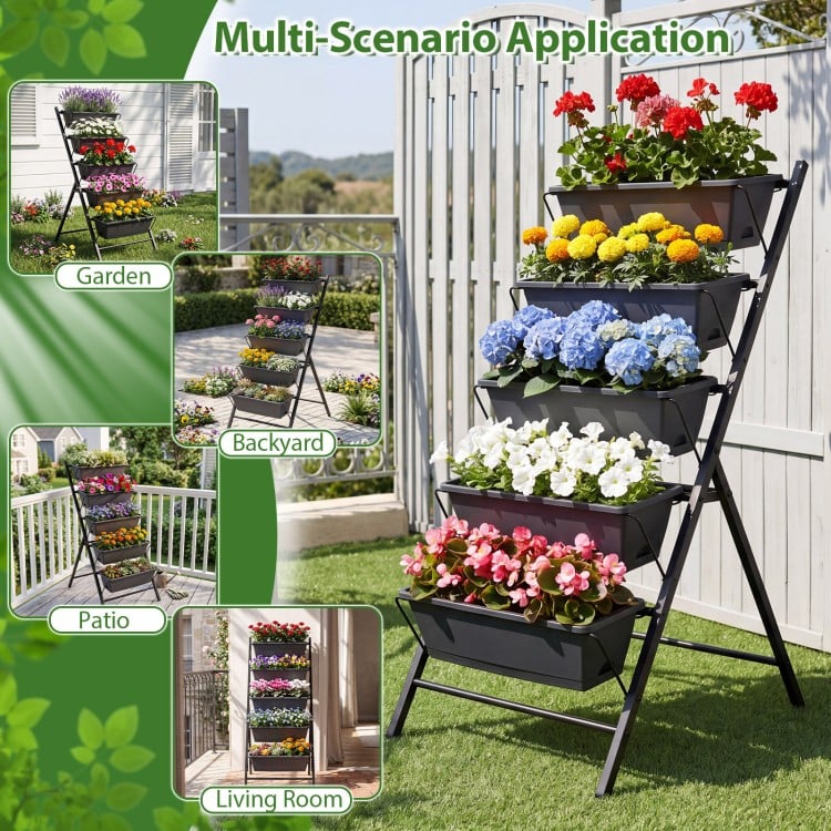 5-Tier Vertical Raised Garden Bed with Drainage System and Removable Trays for Vegetables