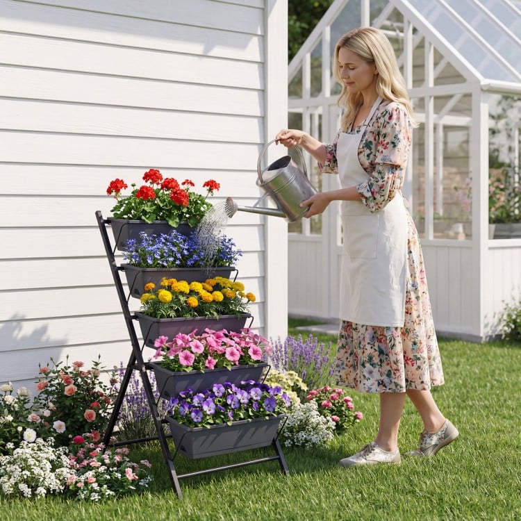 5-Tier Vertical Raised Garden Bed with Drainage System and Removable Trays for Vegetables