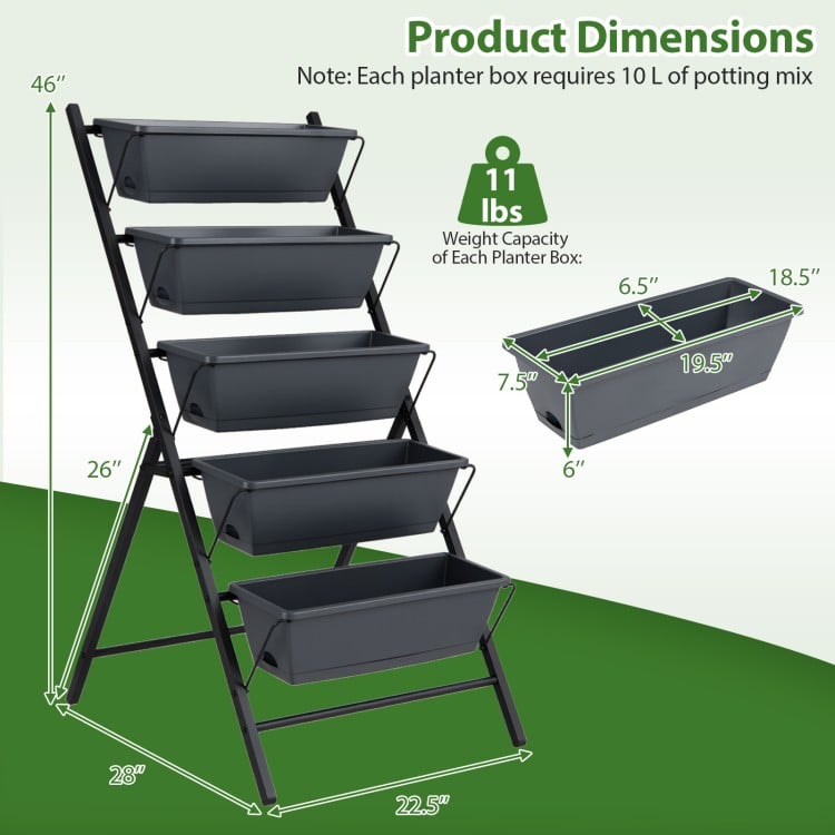 5-Tier Vertical Raised Garden Bed with Drainage System and Removable Trays for Vegetables