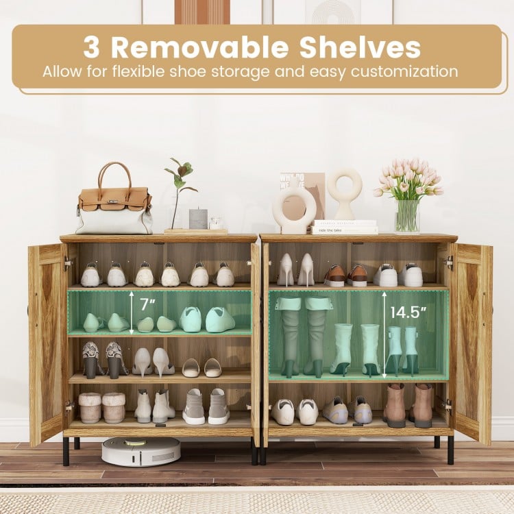 5-Tier Wooden Farmhouse Shoe Cabinet with Woven Rattan Doors-Natural
