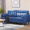 HOMCOM Mid-Century Sofa, Couch with Button-Tufted Back Cushion, Velvet Feel Fabric Upholstery, 2 Cylindrical Pillows and Rubber Wood Legs, Dark Blue