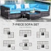 Outsunny 7 Pieces Outdoor Rattan Furniture Set, Patio Wicker Sectional Conversation Sofa Set w/ Cushions & Coffee Table